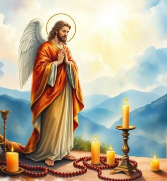 Bild von Jesus auf dem Feld neben einigen Kerzen
