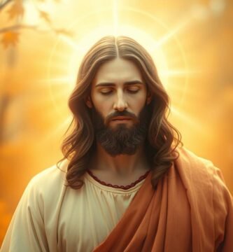 Bild von Jesus, der mit geschlossenen Augen meditiert und von einer goldenen Aura umgeben ist
