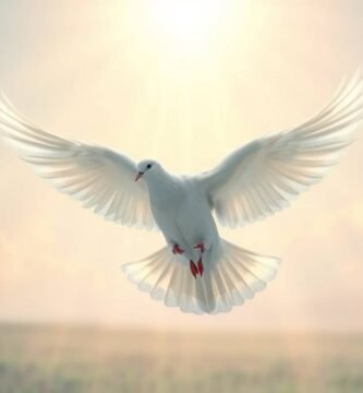 Bild einer weißen Taube, die den Heiligen Geist symbolisiert und am Himmel mit dem Meer im Hintergrund fliegt