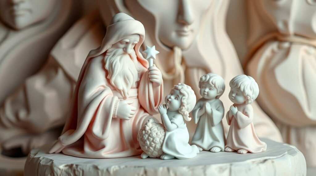 Tonbild eines Priesters mit mehreren Kindern