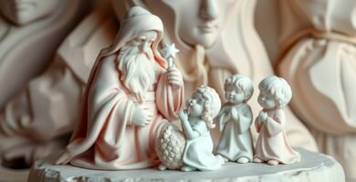 Tonbild eines Priesters mit mehreren Kindern