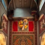Bild der Decke im Inneren einer Kirche mit Engelsbildern an der Wand