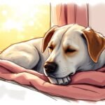 Gemaltes Bild eines Hundes, der auf einer Decke liegt