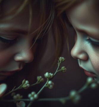 Nahaufnahmen von verängstigten Kindern, die mit Ästen vor sich beten.