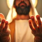Bild eines Priesters, der mit offenen Händen betet, Nahaufnahme