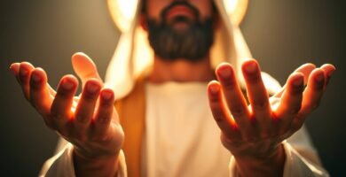 Bild eines Priesters, der mit offenen Händen betet, Nahaufnahme